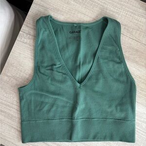 Garage Teal Ribbed V-Neck Tank Top